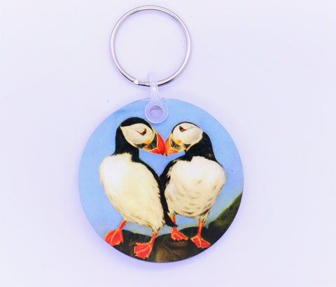 Puffins in Love Keyring