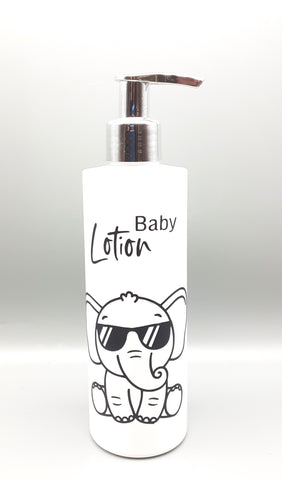 Baby Bathroom White Pump Bottles, Safari Theme Bottles for Children- Reusable Dispensers Baby Lotion 250ml