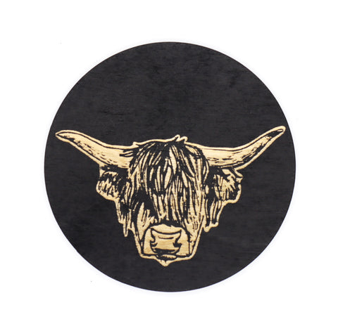 Laser engraved Highland Coo' Wooden Coaster