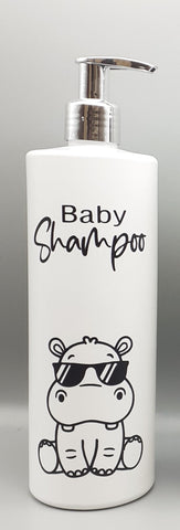 Baby Bathroom White Pump Bottles, Safari Theme Bottles for Children- Reusable Dispensers Baby Shampoo 500ml