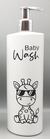 Baby Bathroom White Pump Bottles, Safari Theme Bottles for Children- Reusable Dispensers Baby Wash 500ml