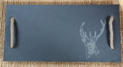 Stag - Rustic Slate Serving Tray with Rope Handles