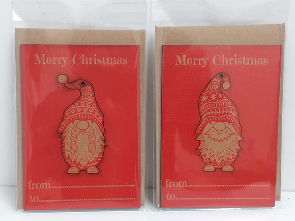 Personalised Wooden Christmas Card With Christmas Gnome Decoration