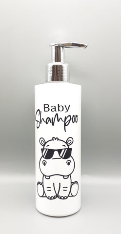 Baby Bathroom White Pump Bottles, Safari Theme Bottles for Children- Reusable Dispensers Baby Shampoo 250ml