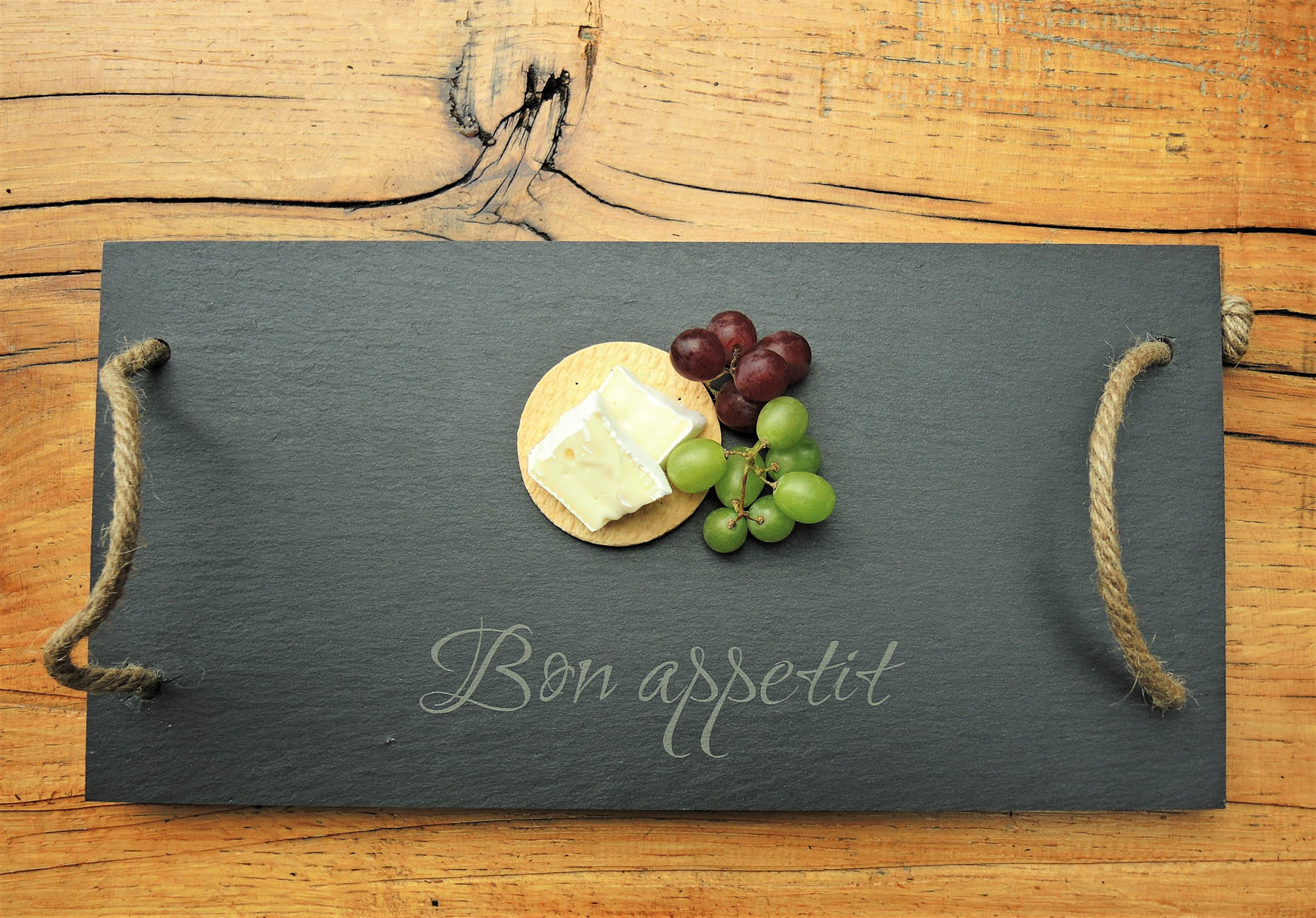 Bon Appetit - Rustic Slate Serving Tray with Rope Handles