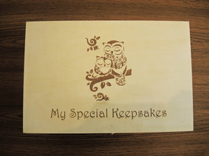 Engraved wooden keepsake box with owl design