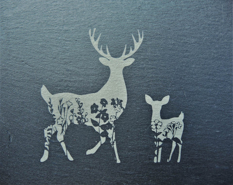 Floral Stag with Fawn - Rectangle Natural Slate Serving Platter