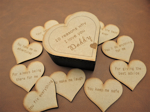 Heart shaped "10 reason why I love you Daddy" gift box