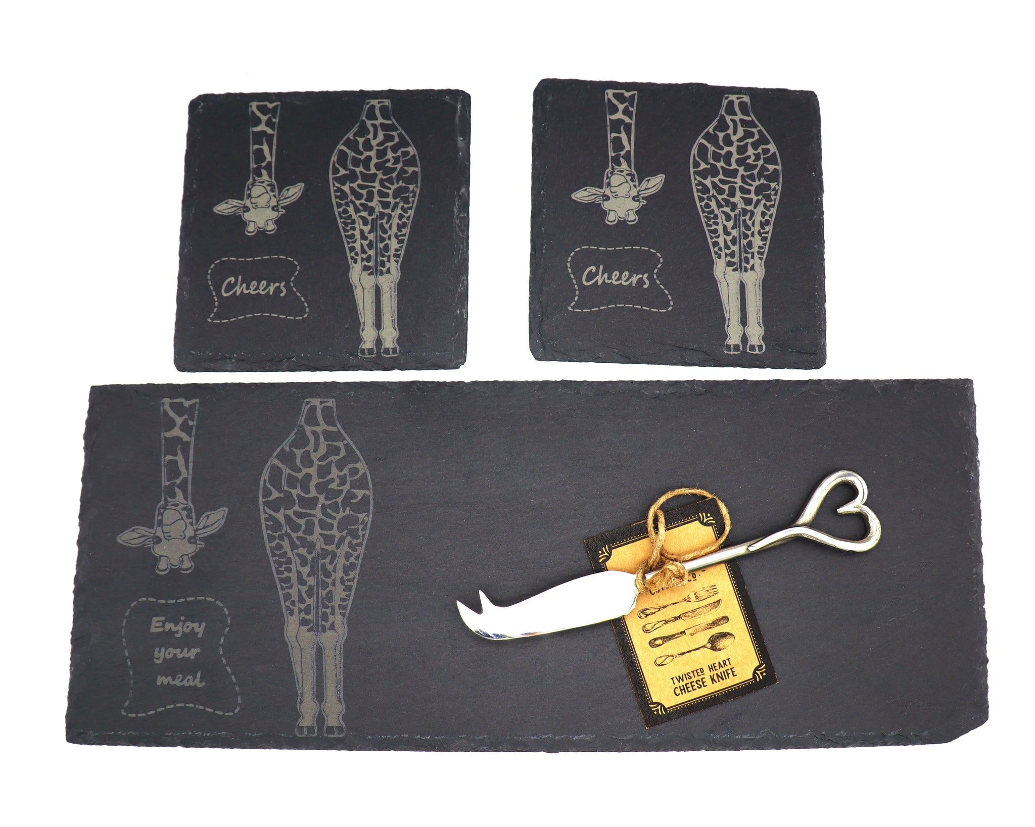 Giraffe - Slate Serving Platter and Coaster Set With Cheese Knife