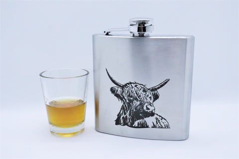 Hip Flask with Highland Coo' Design