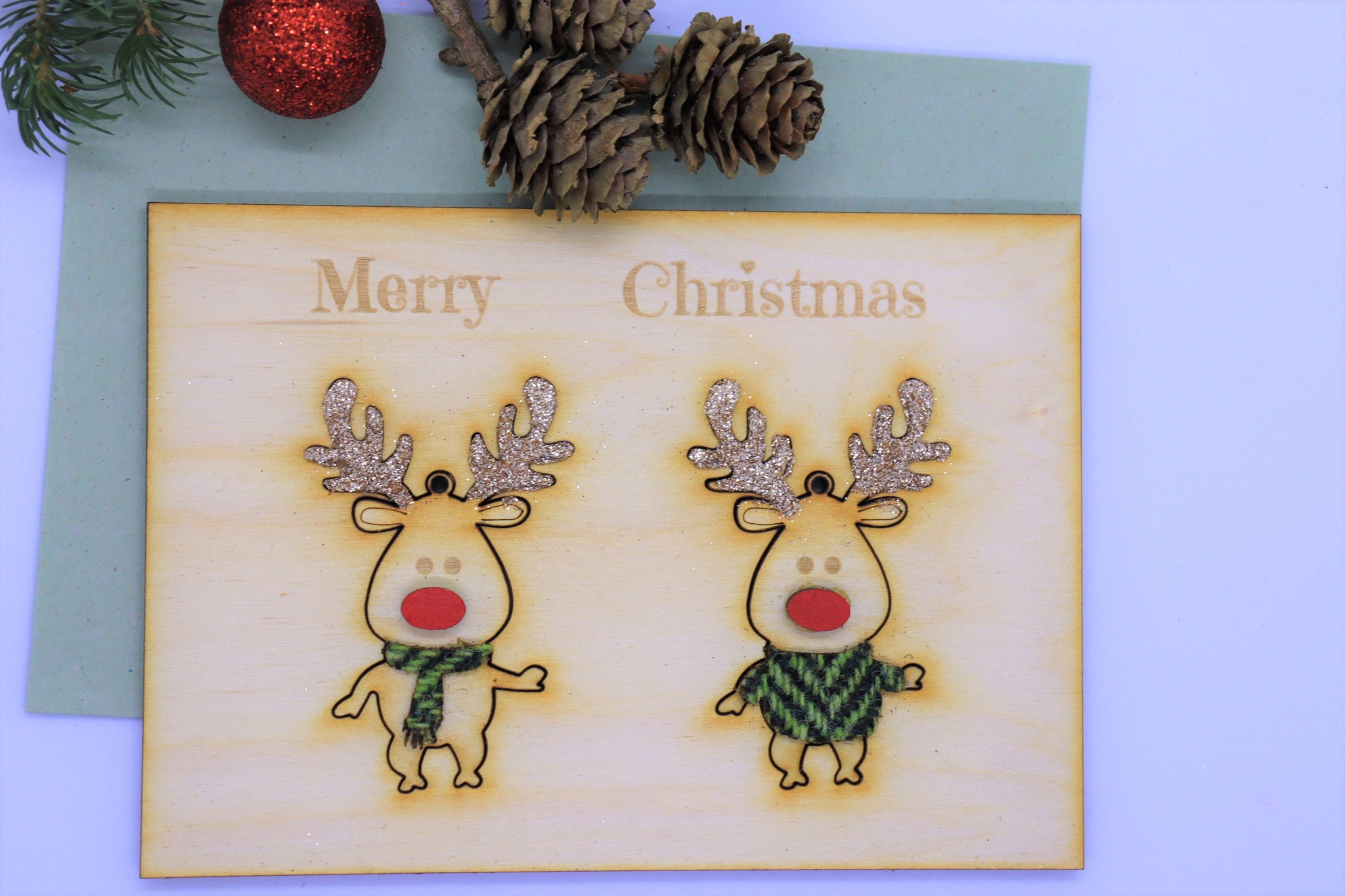 Wooden Christmas Card with Rudolph Reindeer