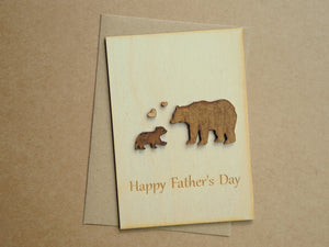 Wooden Father's Day Card With Baby Bear and Papa bear