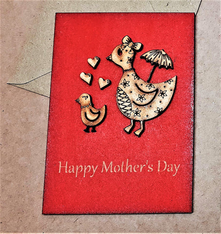 Wooden Mother's Day Card With Duck Mom and Chick