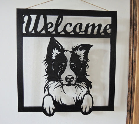 Border Collie Dog Welcome Sign
