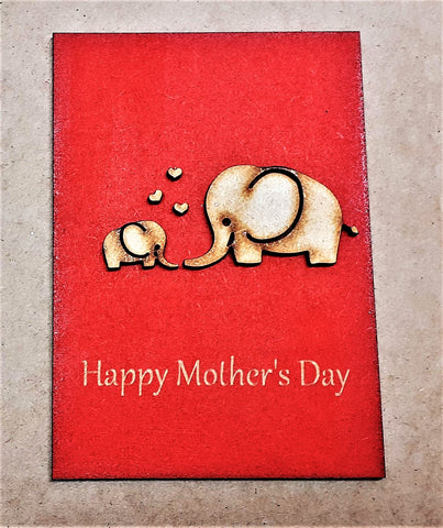 Wooden Mother's Day Card With Baby Elephant and Mom