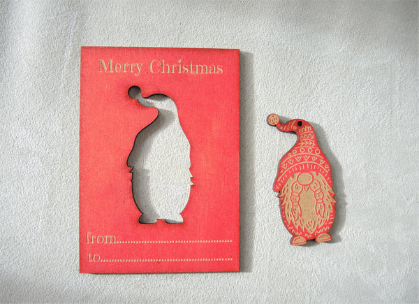Personalised Wooden Christmas Card With Christmas Gnome Decoration