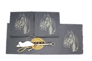 Horse Slate Serving Platter and Coaster Set With Cheese Knife
