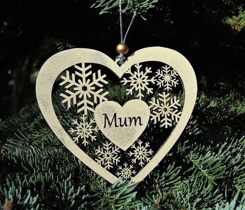Heart Shaped Christmas Decoration - Mum