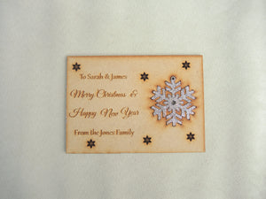 Personalised Wooden Christmas Card with Snowflake
