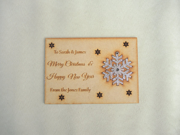 Personalised Wooden Christmas Card with Snowflake